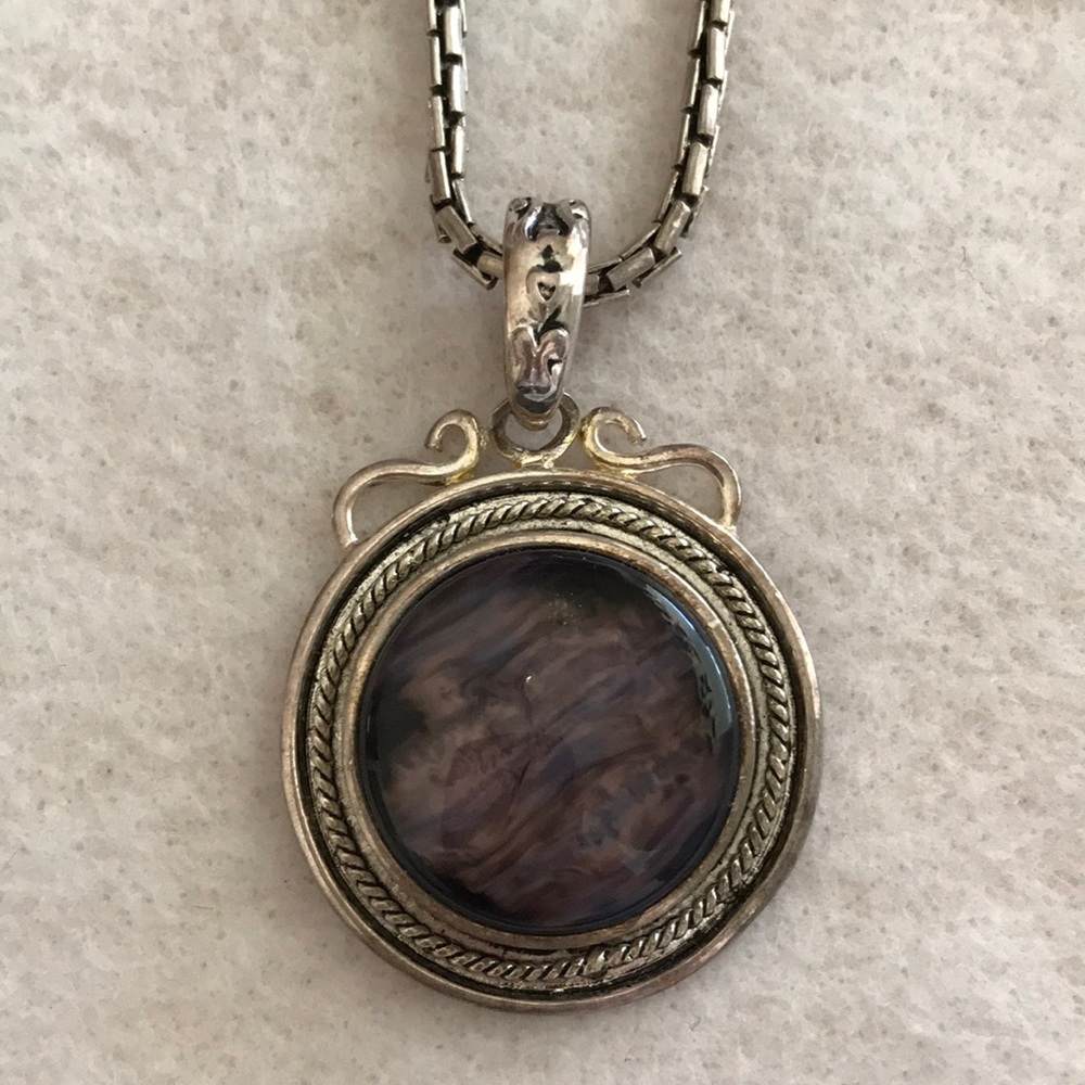 Silver and purple stone necklace